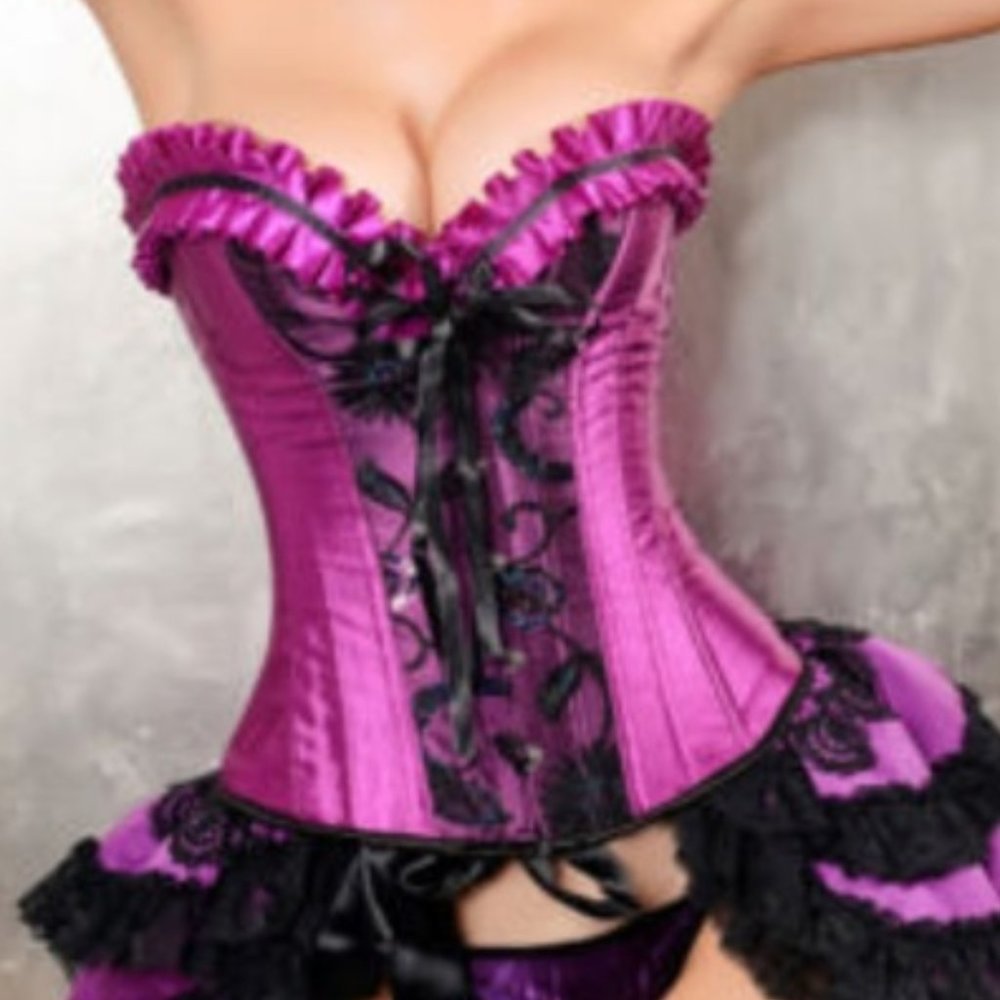Purple and Black Lace Burlesque Victorian Corset - Channel Your Inner Seductress